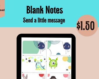 Blank Notes For Children (Blank Template for 7 cards), Lunch Notes, Digital, Parenting, Affirmation, First Day of School, Back to School,
