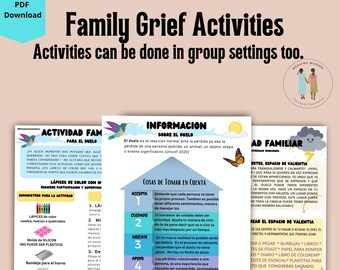 Family Grief Activities- Bilingual Bundle, Mental Health, Wellness, Coping Skills, Digital, Parenting, Feeling Expression, Calming Corner,