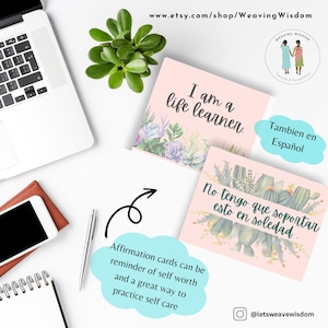 Bilingual Affirmation Cards - Printable, Positive Statements, Self Talk, Self Care, Self-Love , Mental Health Activity, Wellness