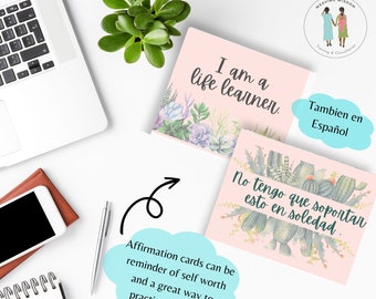 Bilingual Affirmation Cards - Printable, Positive Statements, Self Talk, Self Care, Self-Love , Mental Health Activity, Wellness