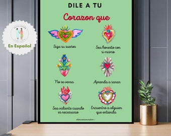 Bilingual Corazon Messages, Digital Poster, Mental Health Office Decor