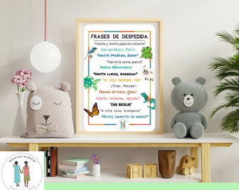 Spanish Goodbye Phrases Poster / Despedidas, Digital Print, Bilingual Household, Nursery, Classroom Poster, Dual Immersion,Therapist Decor,