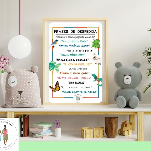 Spanish Goodbye Phrases Poster / Despedidas, Digital Print, Bilingual Household, Nursery, Classroom Poster, Dual Immersion,Therapist Decor,