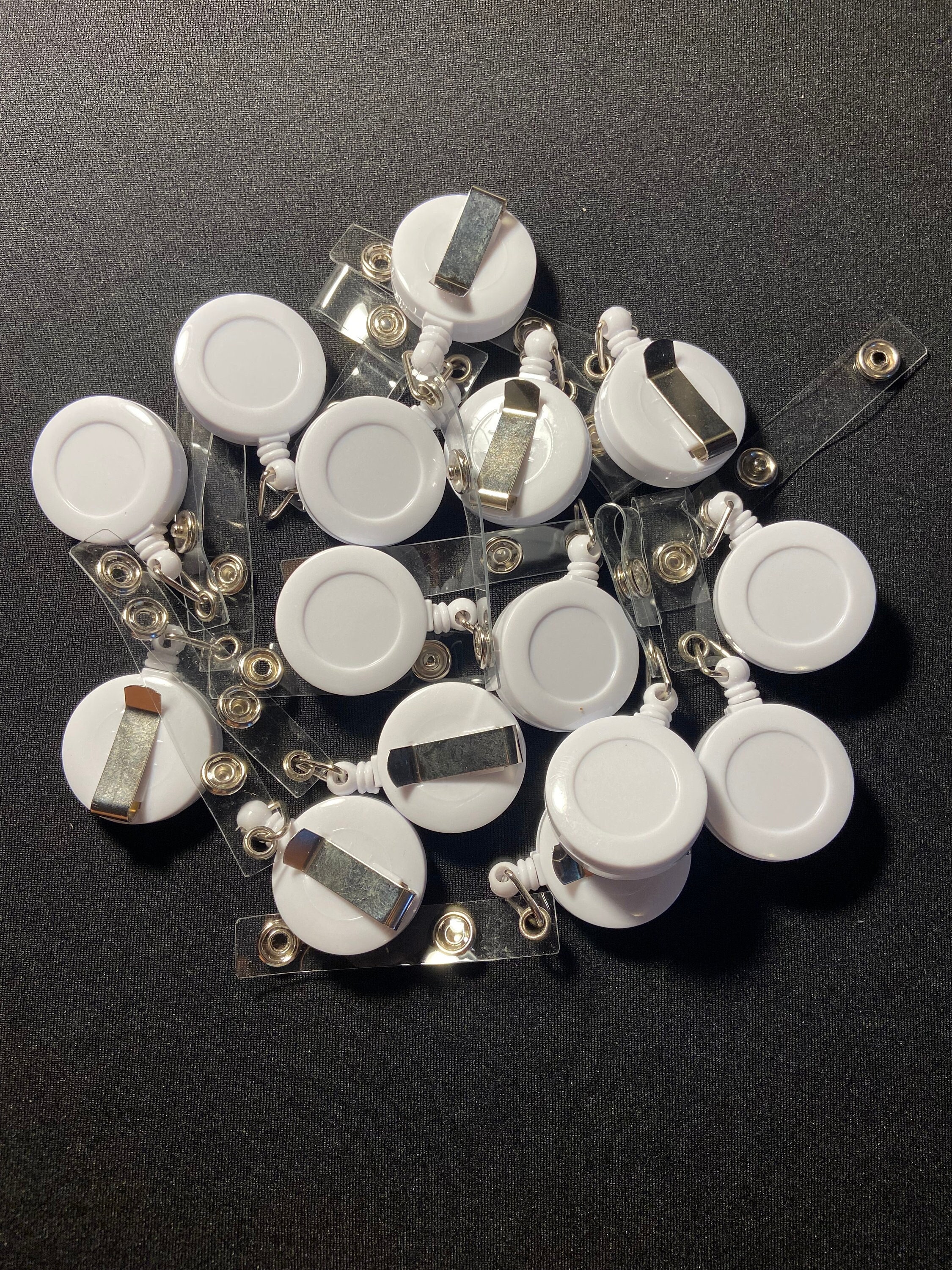 White Badge Reels Bulk (Please Note: These Are Not for Sublimation) Retractable Blank Badge Reel, Retractable Badge Clip