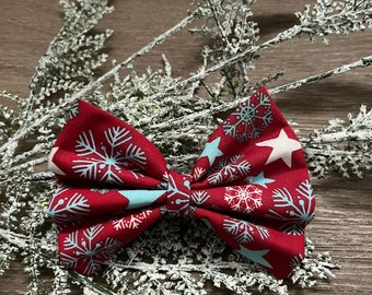 Red Christmas Snowflake - fabric hair Bow