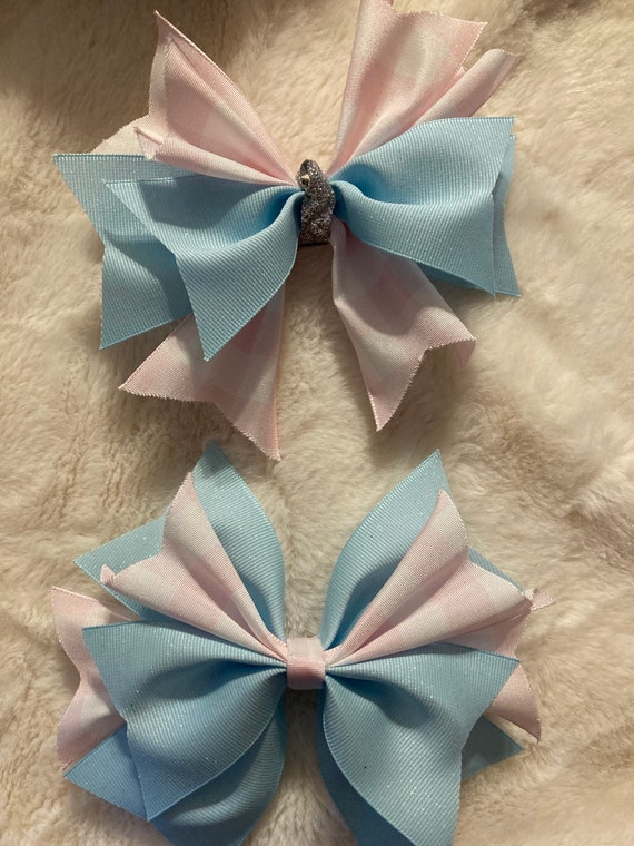 Beautiful Baby Blue Ribbon Bow With Pink Ribbon Etsy