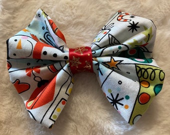 Christmas Print Fabric hair Bow