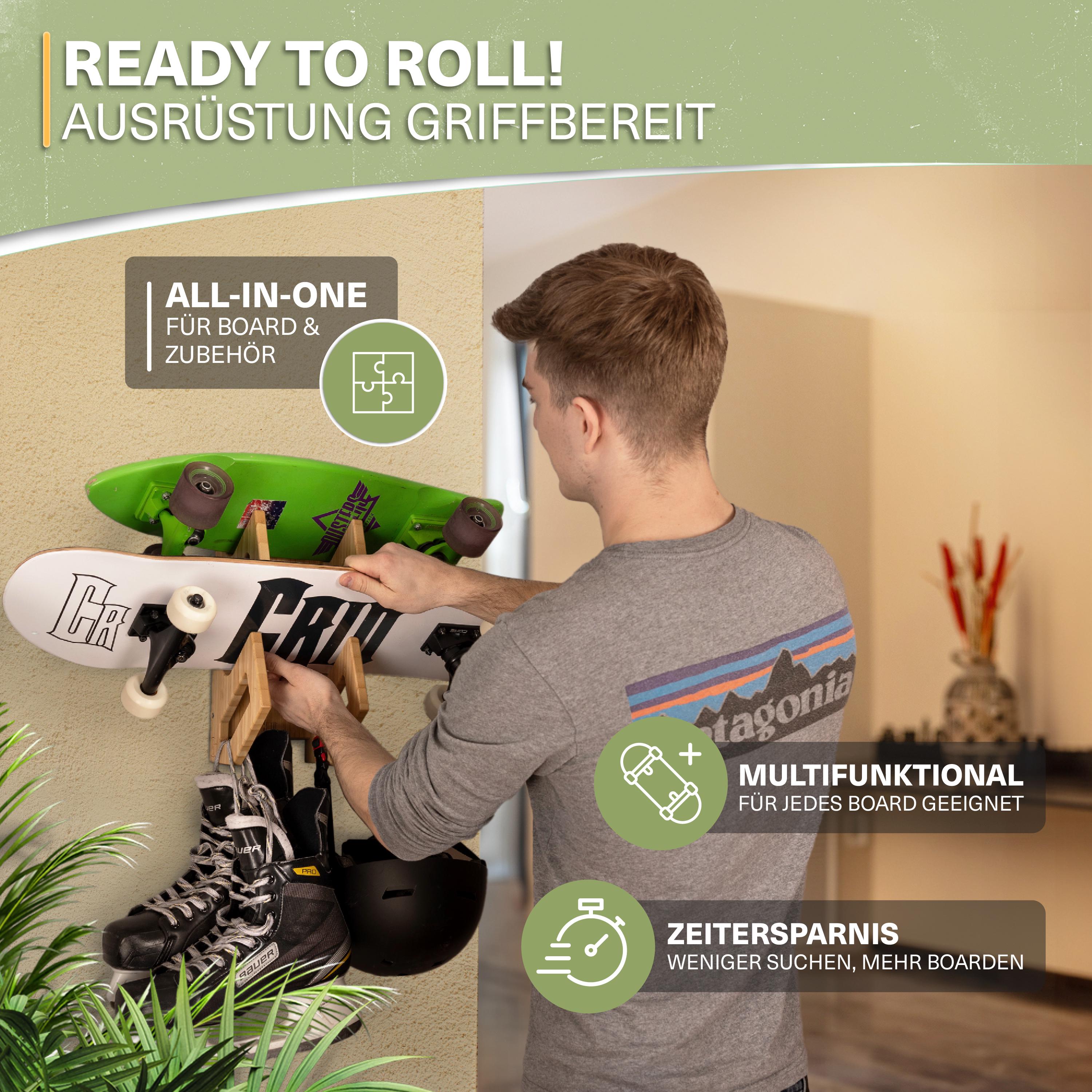 Supporto Parete Per Skateboard In Bambù CRID - Universale Per Longboard E Snowboard - Foto 4