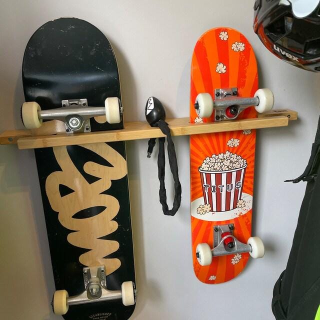 Support Mural Bambou Pour Skateboard, Snowboard - CRIS CRID 19.7x15.5x14 Cm - Avec Kit De Montage