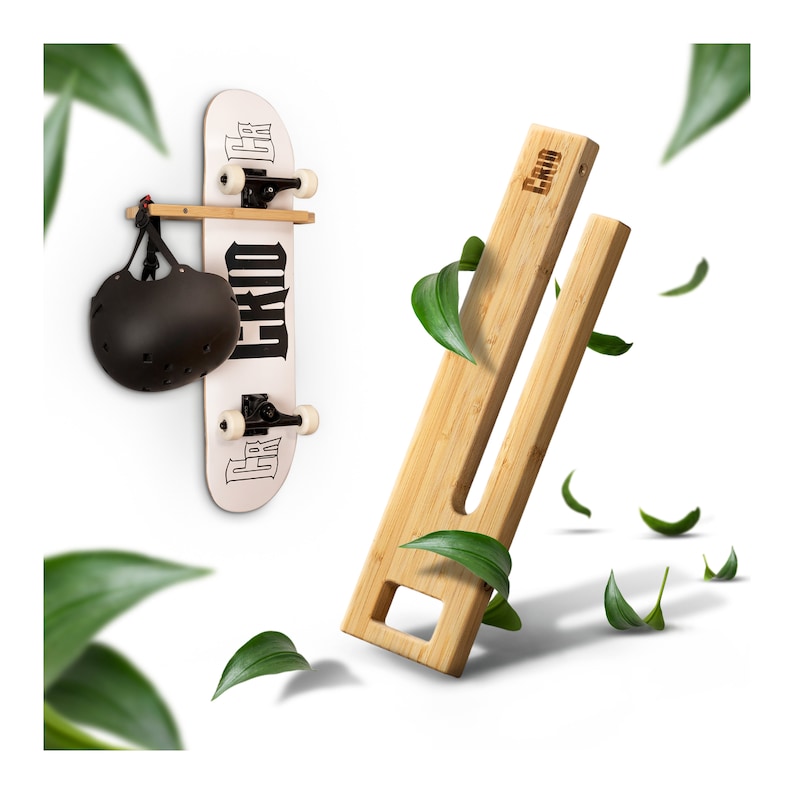 CRID Skateboard Wandhalterung aus Bambus – universelle Halterung für Skateboard, Longboard und Snowboard.