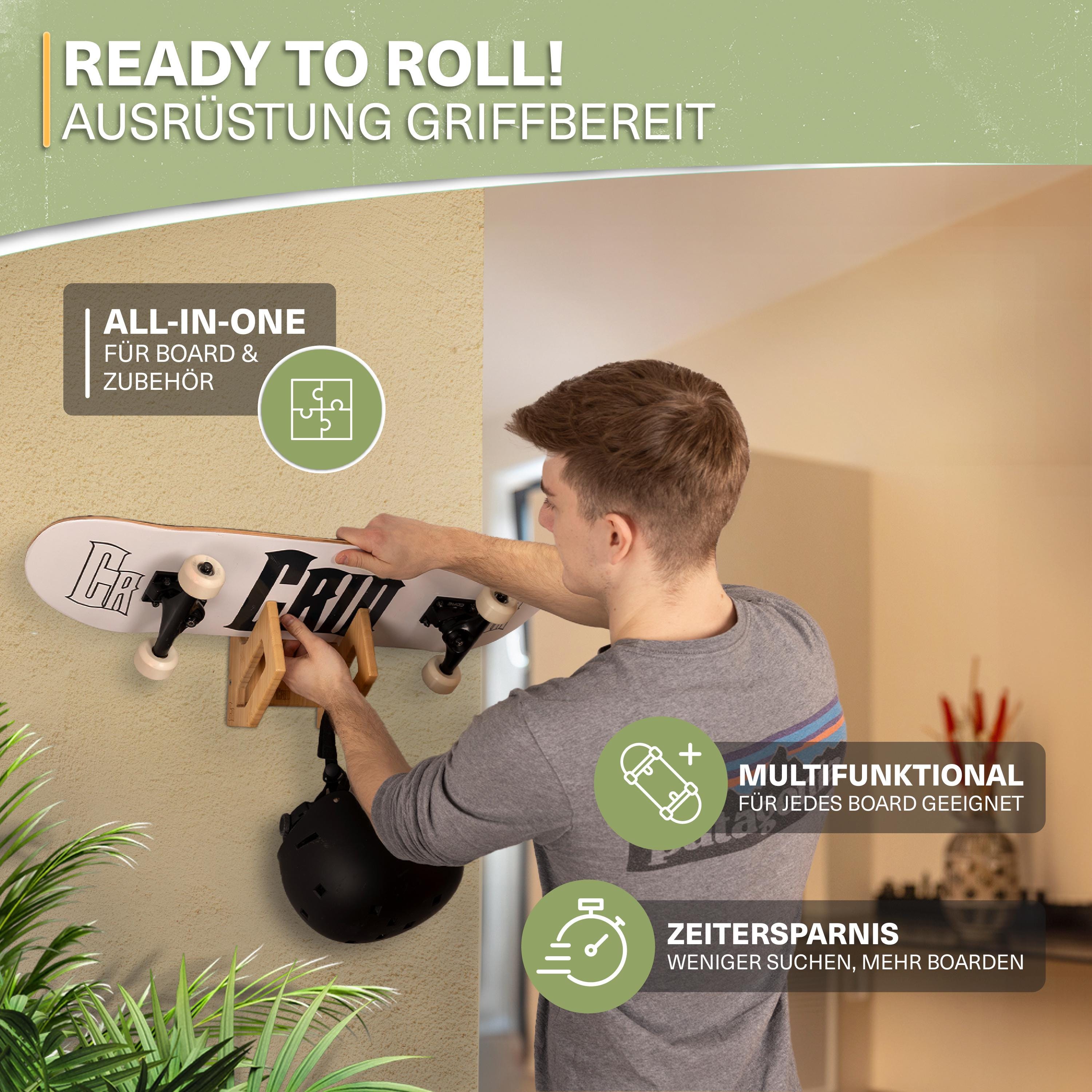CRID Support Mural Bambou Pour Skateboard Longboard Snowboard - Kit Montage Inclus - Marque Allemande