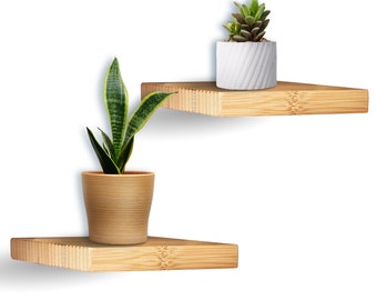 Lot de 2 étagères murales carrées en bambou - Étagère en bambou à effet flottant, support mural pour plantes, étagère en bois, 100 % bambou robuste - Marque allemande VELONT