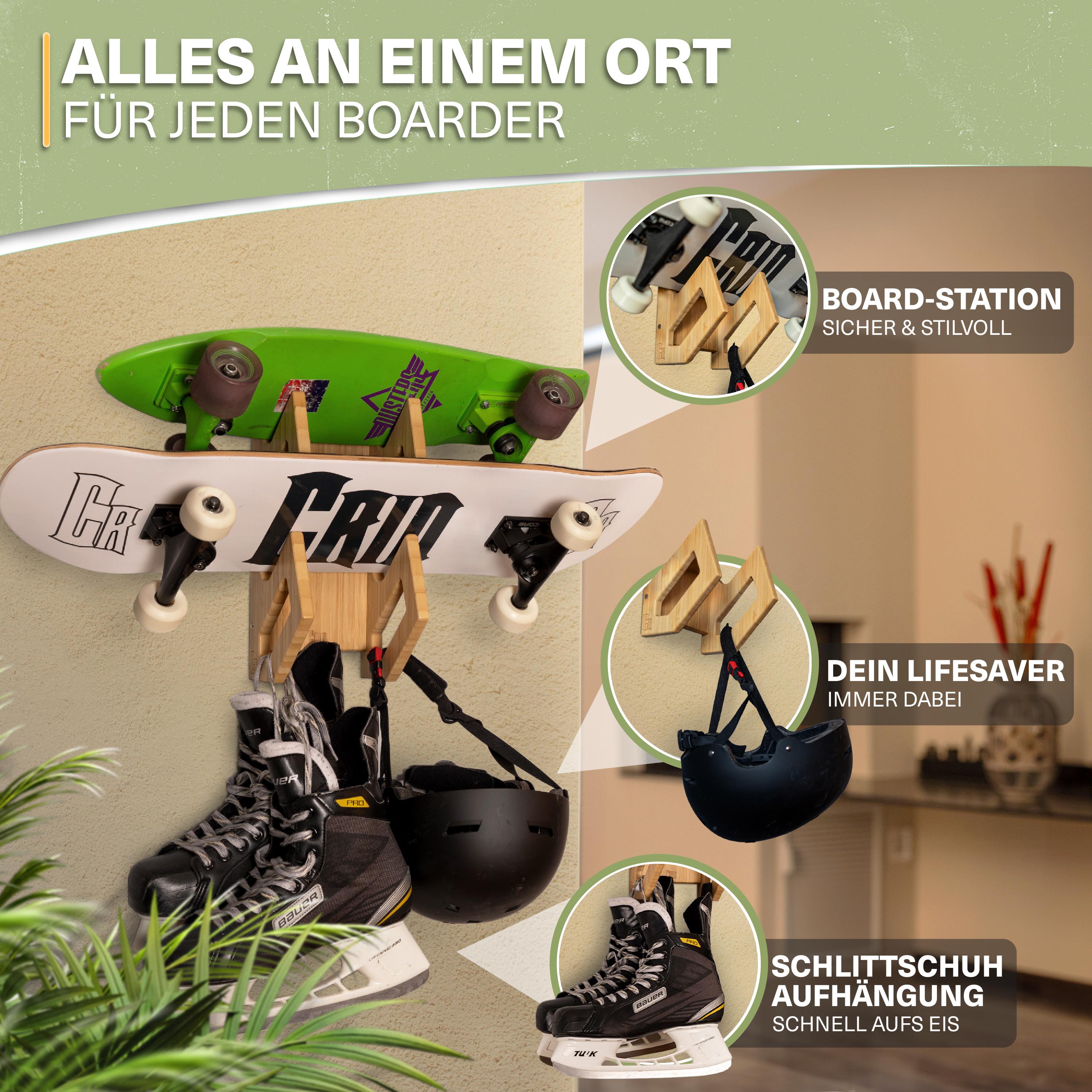 Supporto Parete Per Skateboard In Bambù CRID - Universale Per Longboard E Snowboard - Foto 3
