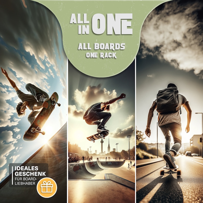 Bambus Skateboard Wandhalter – modernes Design, stabile Befestigung und nachhaltige Materialien.