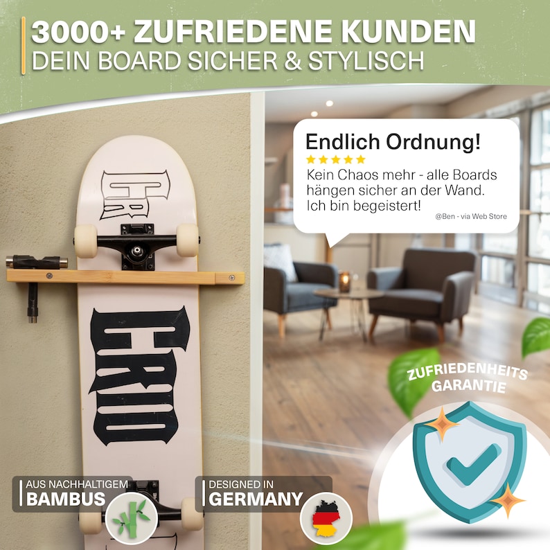 Snowboard und Skateboard Halter aus Bambus – platzsparend, modern und inklusive Montagezubehör.
