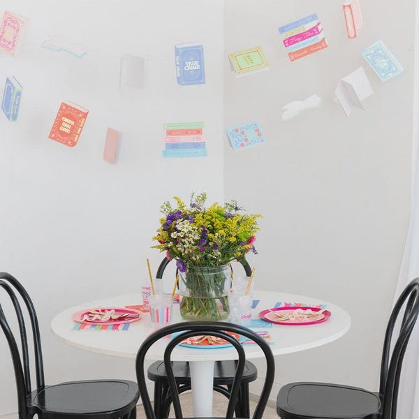 Guirnalda de papel con temática de libros, decoraciones para fiestas de clubes de lectura, suministros para fiestas con temática de libros, ideas para fiestas de clubes de lectura
