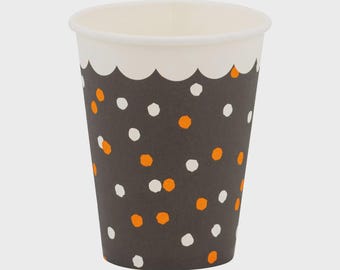 Halloween Party Cups: Black & Orange Tricks or Treats - Set of 8