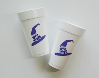 Drink Up Witches Halloween Cups - Set of 10, Purple Witch Hat