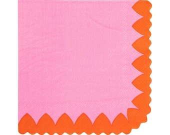 Scalloped Heart Border Cocktail Napkin, Pink Valentine Paper Napkins with Red Hearts