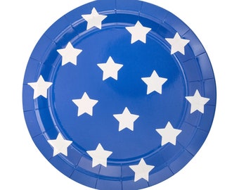 Blue & White Stars Lunch Plates 8ct - Red White and Blue Decor | 4th of July Party | Party in the USA Party Supplies | Memorial Day Decor