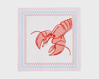 Lobster Print Paper Cocktail Napkins | Seafood Party | Nautical Summer | Lobster Boil | Pack of 16