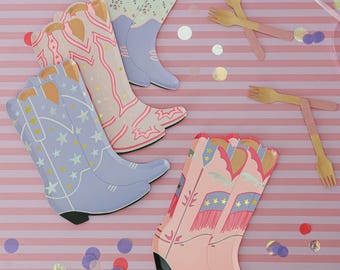 Pink Cowgirl Boot Paper Plates, Set of 8: Western Party Decorations