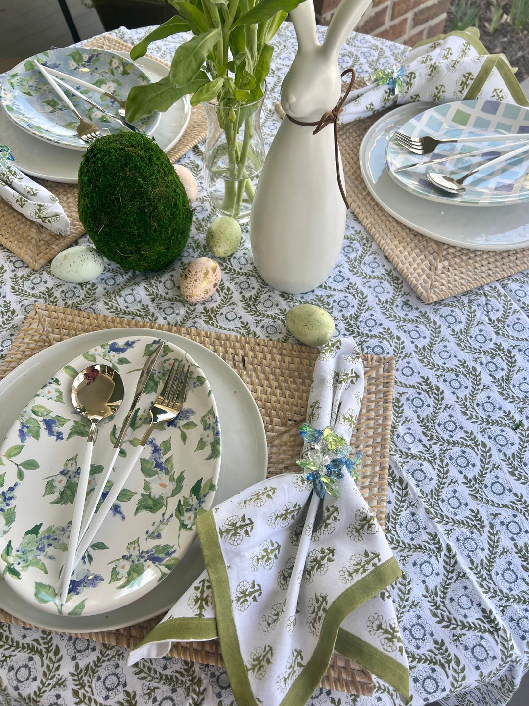 Egg Shaped Easter Plates set of 4 Easter Appetizer Plates Blue and Green Design Easter Salad