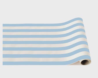 Baby Blue and White Stripe Paper Table Runner | Sky Blue Signature Cabana Stripe Table Runner, Baby Shower, Birthday Party, Bridal Shower