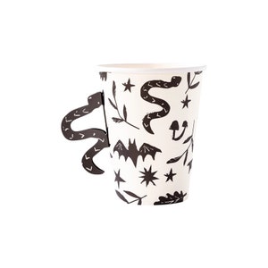 Spooky Halloween Paper Cups, Set of 8 | Bats and Snakes Cups, Adult Halloween Cups, Halloween Party Cups, Halloween Table Decor