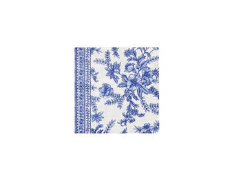 Blue Toile Floral Cocktail Napkins | Grandmillennial Bridal Party Decor