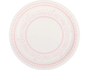 Pink Floral Paper Dessert Plates: Tea Party Supplies, 7 inch (Set of 8)
