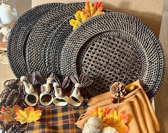Dark Brown Hand Woven Charger Plates (set of 2), Thanksgiving