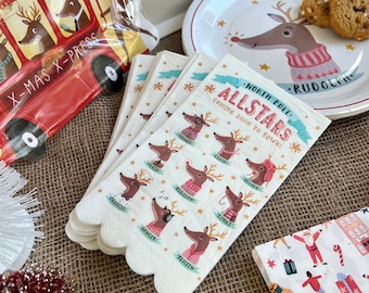 Reindeer Napkins (set of 24), Christmas Paper Napkins, Holiday Napkins, Christmas Dinner Napkins,  Holiday Napkins, Christmas Party Supplies