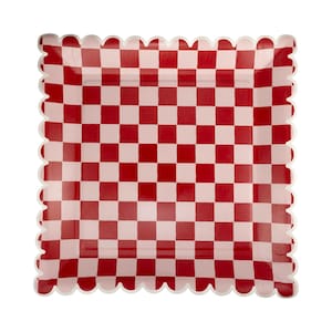 Pink and Red Checkered Paper Plates, 8 ct | Christmas Plates, Holiday Plates, Christmas Birthday, Christmas Party, Believe Collection
