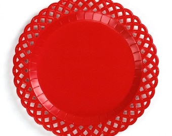 Red Basketweave Dinner Plates | Embossed Woven Texture Paper Tableware