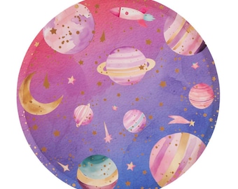 Astronaut Girl Galaxy Paper Plates, 10 inch | Space Birthday Party Plates