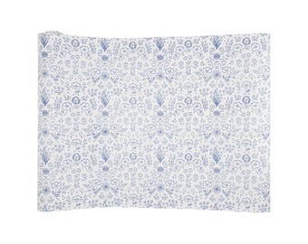 Blue Floral Paper Table Runner: Bridgerton Tea Party Decor