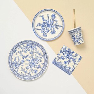 French toile plates with coordinating decor