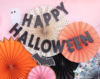 Black Glitter Halloween Banner Set, Spooky Party Garland