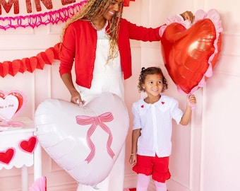 Bow Heart Mylar Balloon, 22 Inch Valentine Heart Balloon