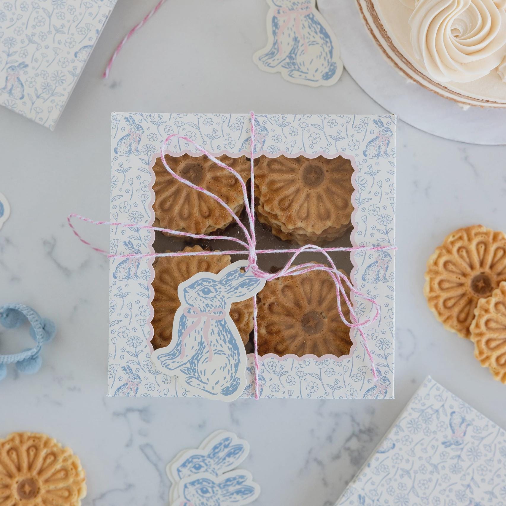 Blue Floral Bunny Treat Boxes | Easter Cookie Packaging With Window ...