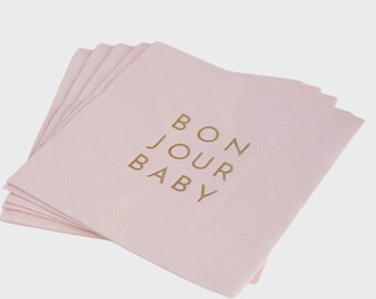 Bonjour Baby Shower Napkins: Pink & Gold Foil, Parisian Theme (20ct)
