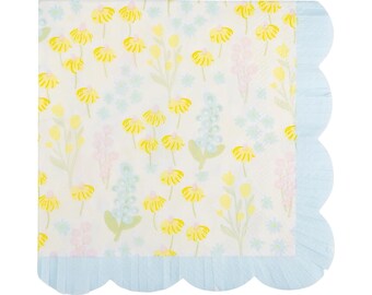 Floral Scalloped Fringed Cocktail Napkins: Spring Garden Party (24ct)