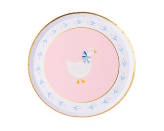 Sweet Goose Dessert Plates | Pink Petal Tulips, Gold Rimmed Party Tableware