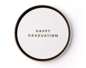 Happy Graduation Snack Plates | Black Gold Dessert Party Decorations