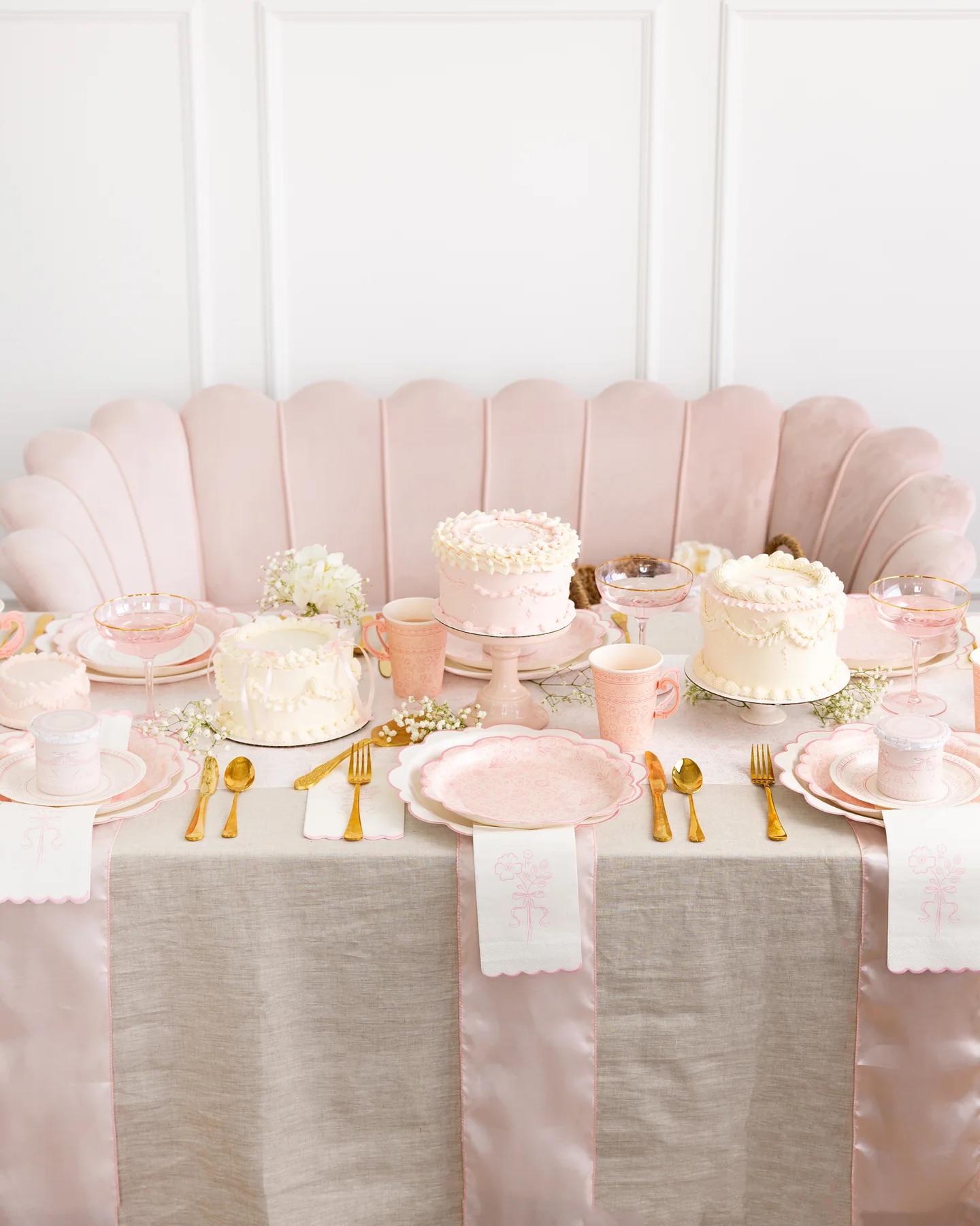 Pink Toile Paper Table Runner | Tea Party & Bridal Shower