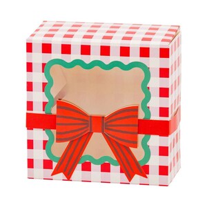 Red Gingham Christmas Cookie Boxes, Set of 6: Holiday Treat Boxes with Window and 3D Bow for Cookies & Gifts