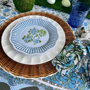 Rattan Placemats (Set of 2), 15&quot; Round Placemats, Wicker Charger Plates, Boho Table Setting, Tan and White Rattan Charger Plates, Gifts