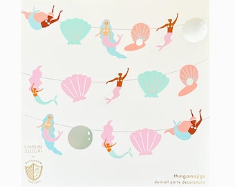 Mermaid Party Decorations: Under the Sea Garland, 16 Die-Cut Pieces