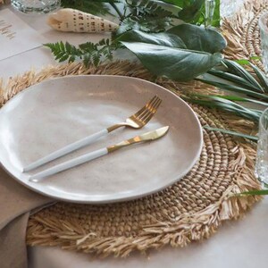 Straw Raffia Placemats with Fringe (Set of 2) | Boho Charger Plates - Spring Placemats - Summer Placemats - Rattan Placemats